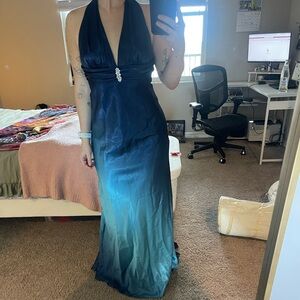 Vintage Cache ombré blue maxi dress with rhinestone detail